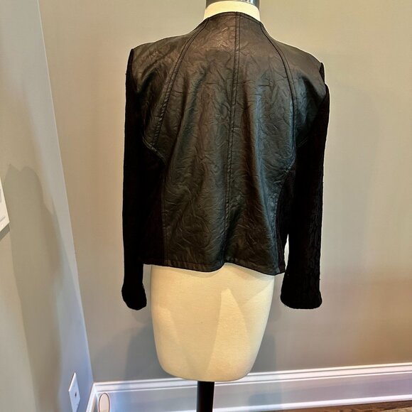 Faux Leather and Lace Sleeved Moto Style Jacket - Picture 10 of 16